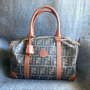 Fendi Brown Zucca Canvas Boston Hand Bag Purse